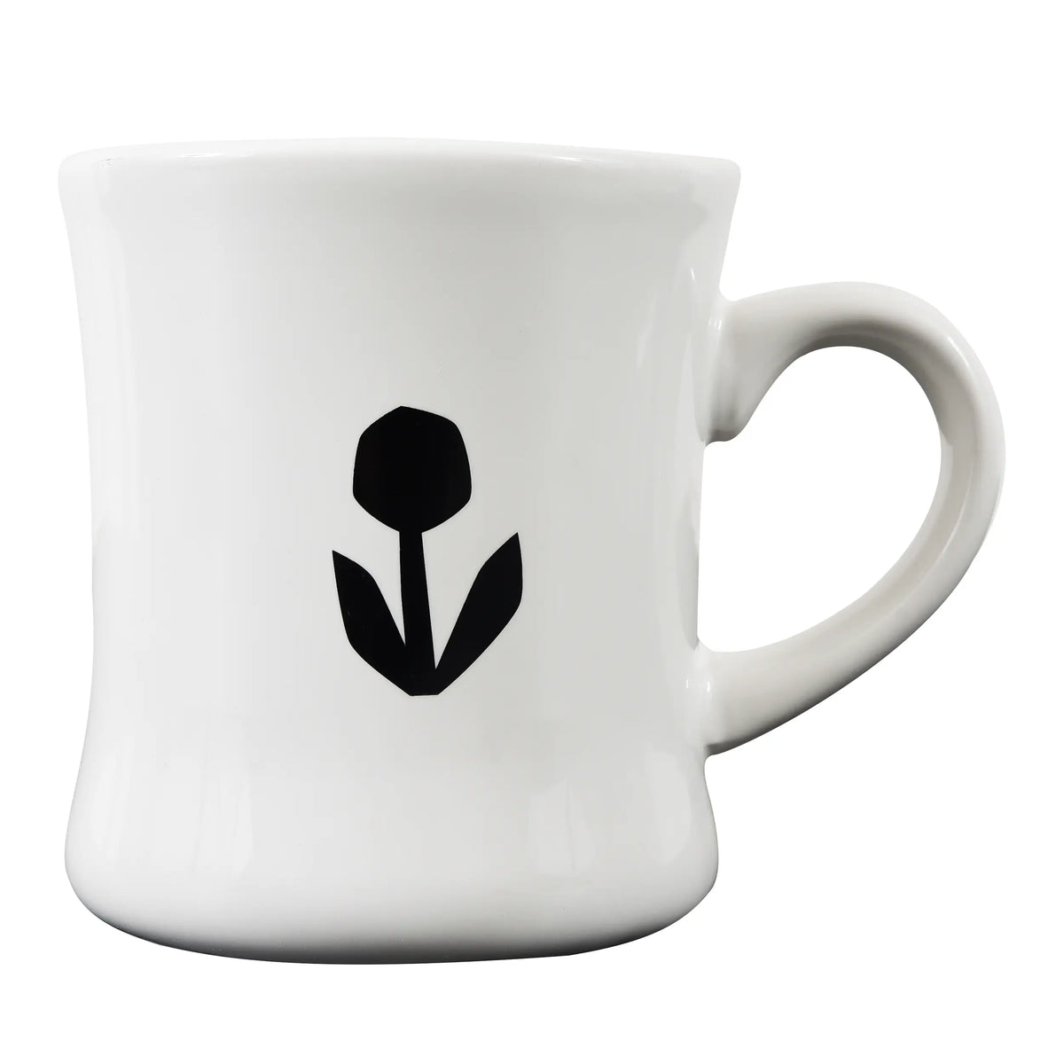 The Groundwork Classic Diner Mug by Groundwork Coffee features a black tulip design, curved handle, and is both microwave and dishwasher safe.