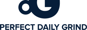 Dark blue PDG logo above the words PERFECT DAILY GRIND in bold, uppercase letters on a transparent background.