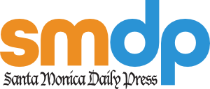 Logo with the large orange letters sm and large blue letters dp, with Santa Monica Daily Press written below in stylized gray text.